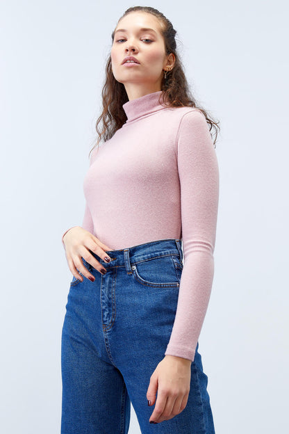 Dried Rose Sailor Collar Slim Fit Long Sleeve Knitted Body Women's Sweater - 97199