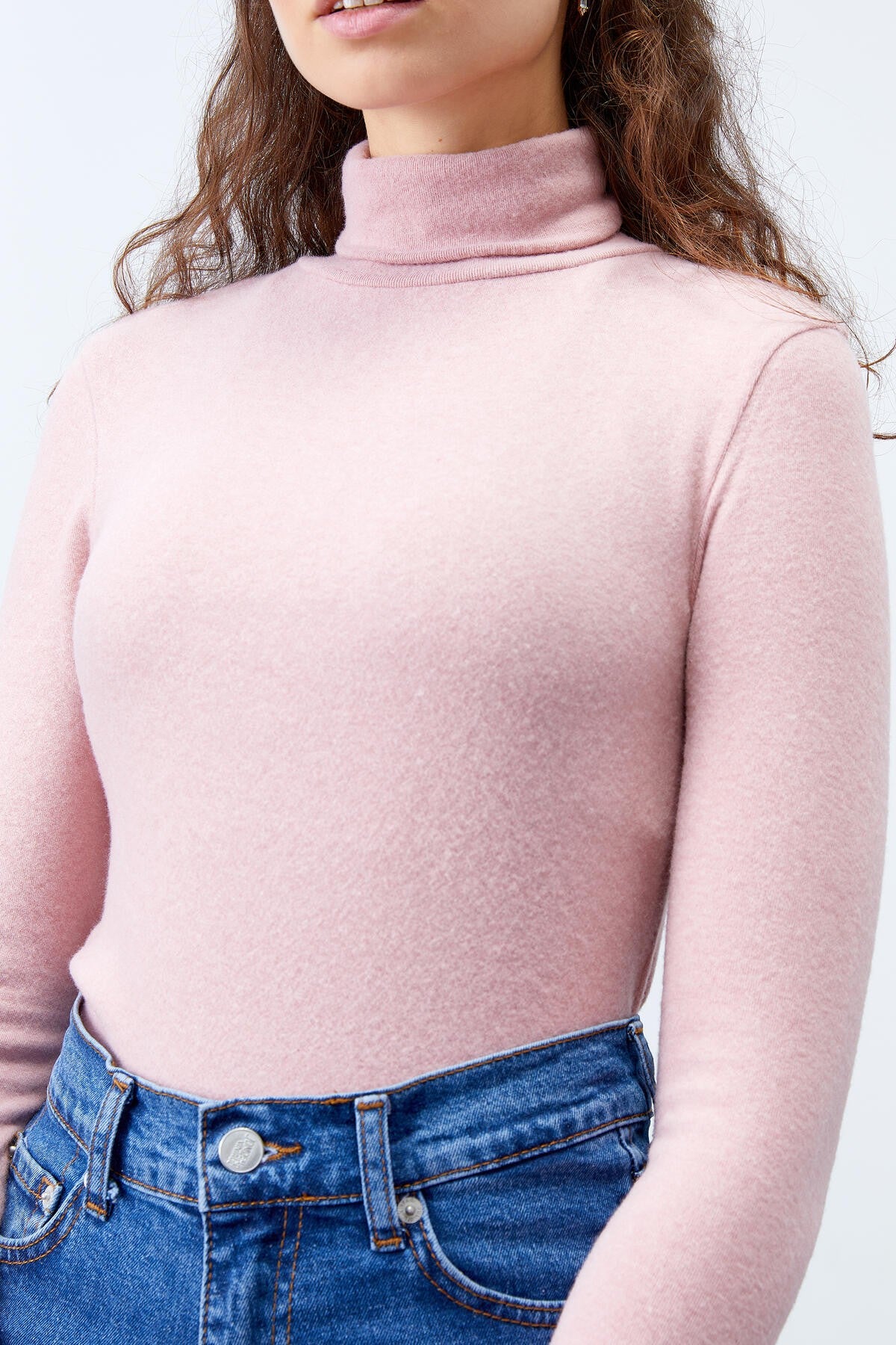 Dried Rose Sailor Collar Slim Fit Long Sleeve Knitted Body Women's Sweater - 97199