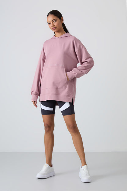 Dried Rose Balloon Sleeve Embroidered Women's Oversize Tunic Sweatshirt - 97163