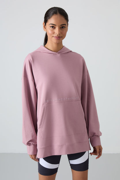 Dried Rose Balloon Sleeve Embroidered Women's Oversize Tunic Sweatshirt - 97163