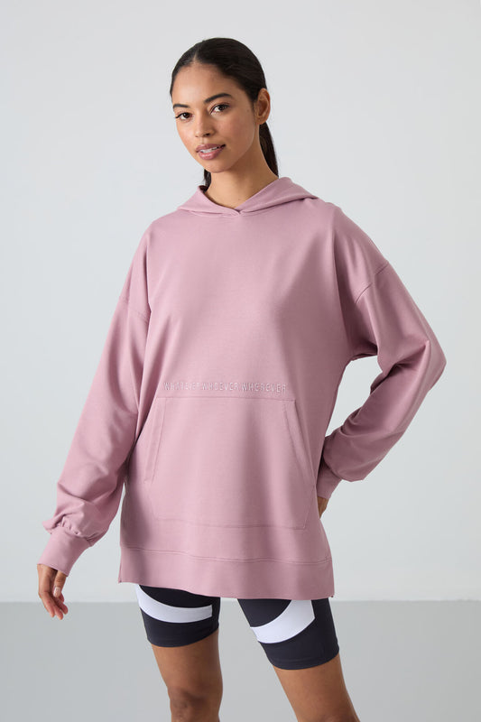 Dried Rose Balloon Sleeve Embroidered Women's Oversize Tunic Sweatshirt - 97163