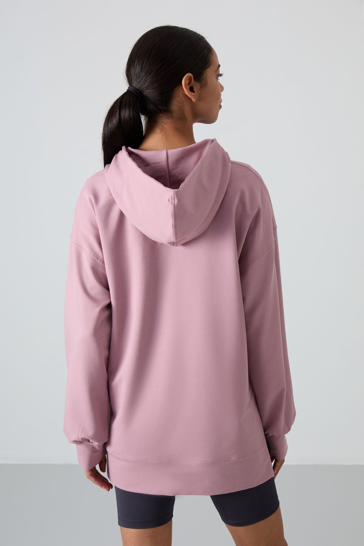 Dried Rose Balloon Sleeve Embroidered Women's Oversize Tunic Sweatshirt - 97163