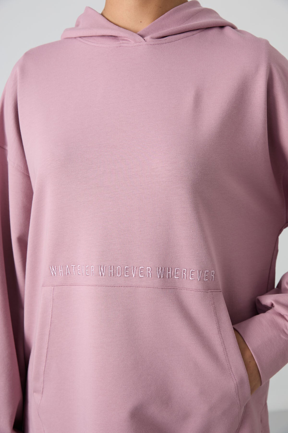 Dried Rose Balloon Sleeve Embroidered Women's Oversize Tunic Sweatshirt - 97163
