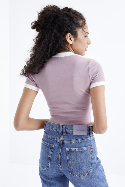 Dried Rose Basic Detailed O Neck Women's Crop Top T-Shirt - 97200