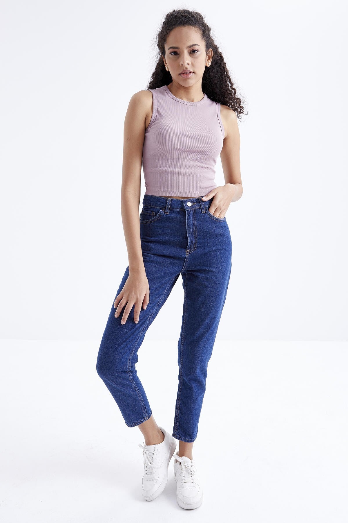 Dried Rose Basic Sleeveless O Neck Women's Crop Top Singlet - 97204