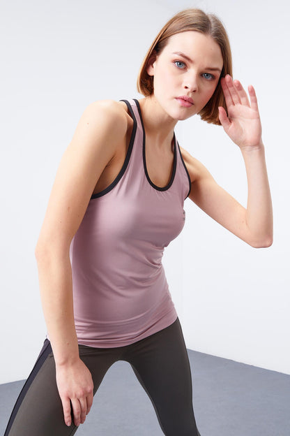 Dried Rose Cross Strap Sleeveless Standard Fit Women's Sports Singlet - 97094