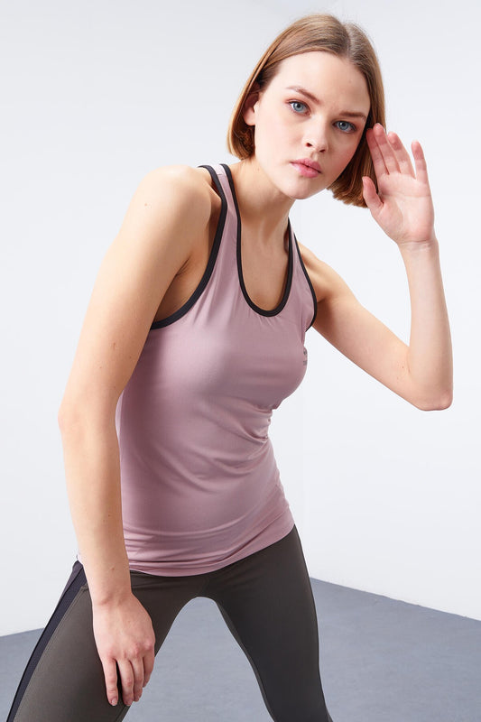 Dried Rose Cross Strap Sleeveless Standard Fit Women's Sports Singlet - 97094