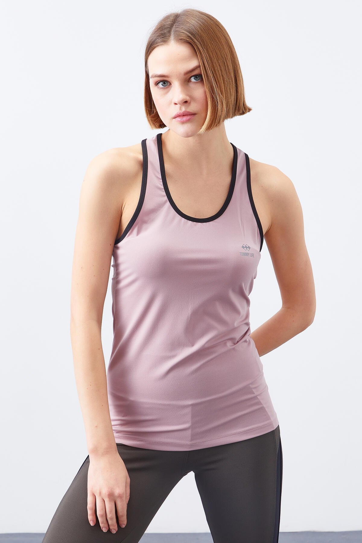 Dried Rose Cross Strap Sleeveless Standard Fit Women's Sports Singlet - 97094