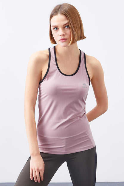 Dried Rose Cross Strap Sleeveless Standard Fit Women's Sports Singlet - 97094