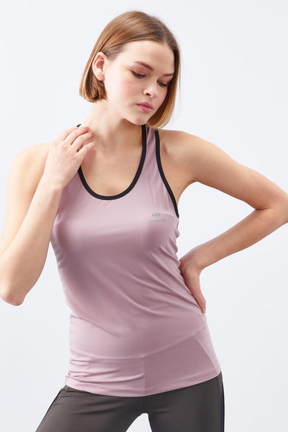 Dried Rose Cross Strap Sleeveless Standard Fit Women's Sports Singlet - 97094