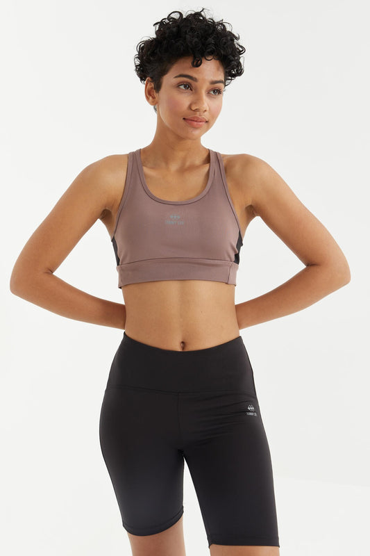 Dried Rose Cross Back Detailed Slim Fit U Collar Padded Women's Sports Bra - 97121
