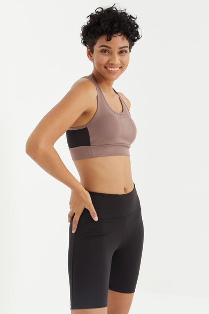 Dried Rose Cross Back Detailed Slim Fit U Collar Padded Women's Sports Bra - 97121