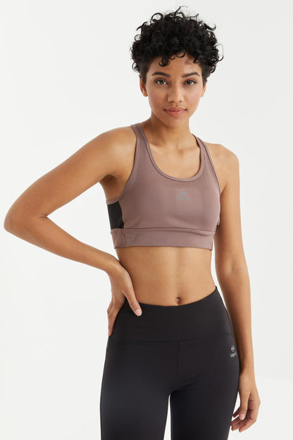 Dried Rose Cross Back Detailed Slim Fit U Collar Padded Women's Sports Bra - 97121