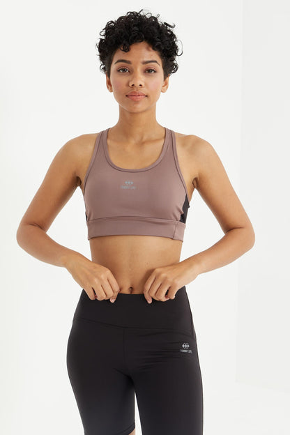 Dried Rose Cross Back Detailed Slim Fit U Collar Padded Women's Sports Bra - 97121