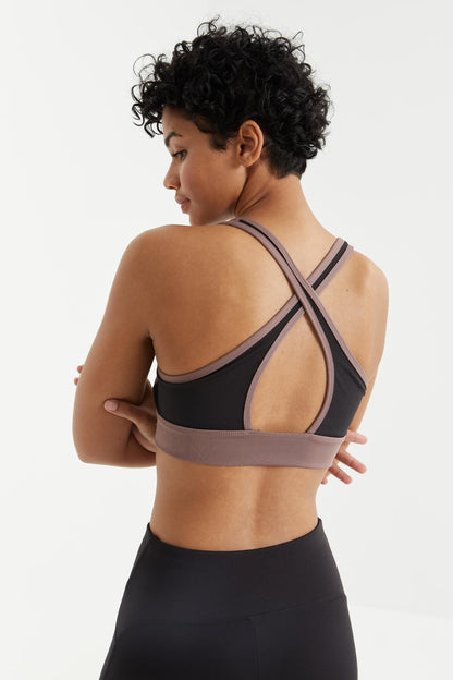 Dried Rose Cross Back Detailed Slim Fit U Collar Padded Women's Sports Bra - 97121