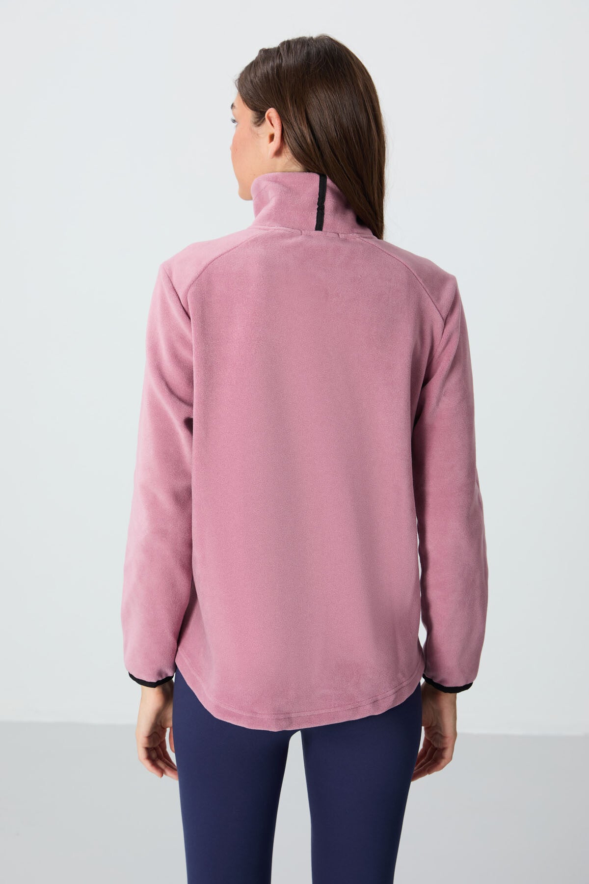 Dried Rose Stand Collar Zippered Comfort Fit Women's Fleece Sweatshirt - 97173