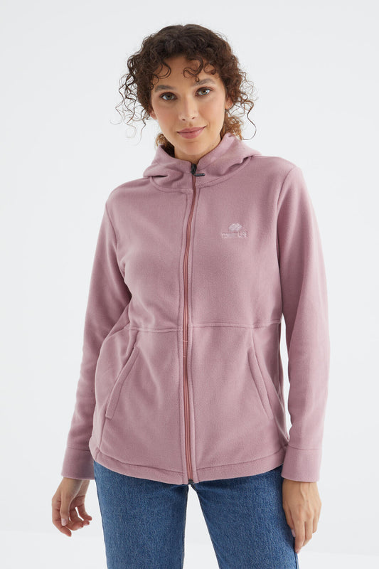Dried Rose Hooded Zippered Comfort Fit Women's Fleece Sweatshirt - 97233