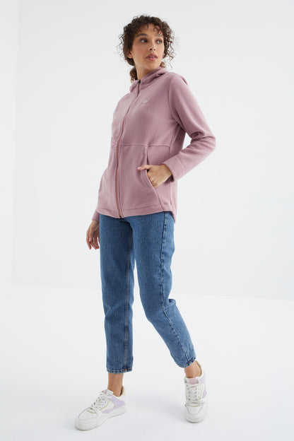 Dried Rose Hooded Zippered Comfort Fit Women's Fleece Sweatshirt - 97233