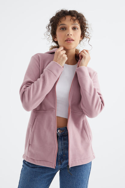 Dried Rose Hooded Zippered Comfort Fit Women's Fleece Sweatshirt - 97233