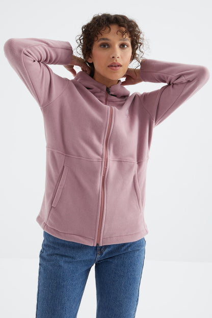 Dried Rose Hooded Zippered Comfort Fit Women's Fleece Sweatshirt - 97233