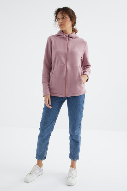 Dried Rose Hooded Zippered Comfort Fit Women's Fleece Sweatshirt - 97233