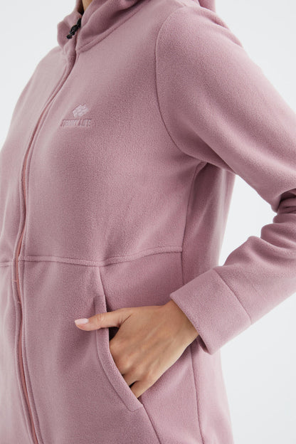 Dried Rose Hooded Zippered Comfort Fit Women's Fleece Sweatshirt - 97233