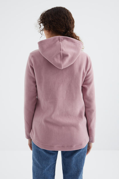 Dried Rose Hooded Zippered Comfort Fit Women's Fleece Sweatshirt - 97233