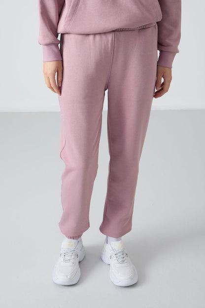 Dried Rose Hooded Kangaroo Pocket Oversize Elastic Cuff Women's Tracksuit Set - 95288