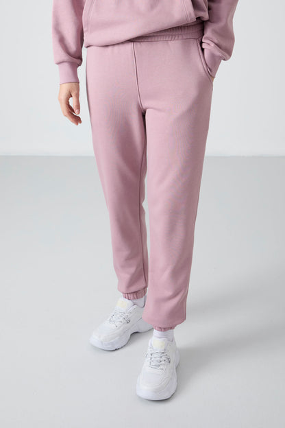 Dried Rose Hooded Kangaroo Pocket Oversize Elastic Cuff Women's Tracksuit Set - 95288