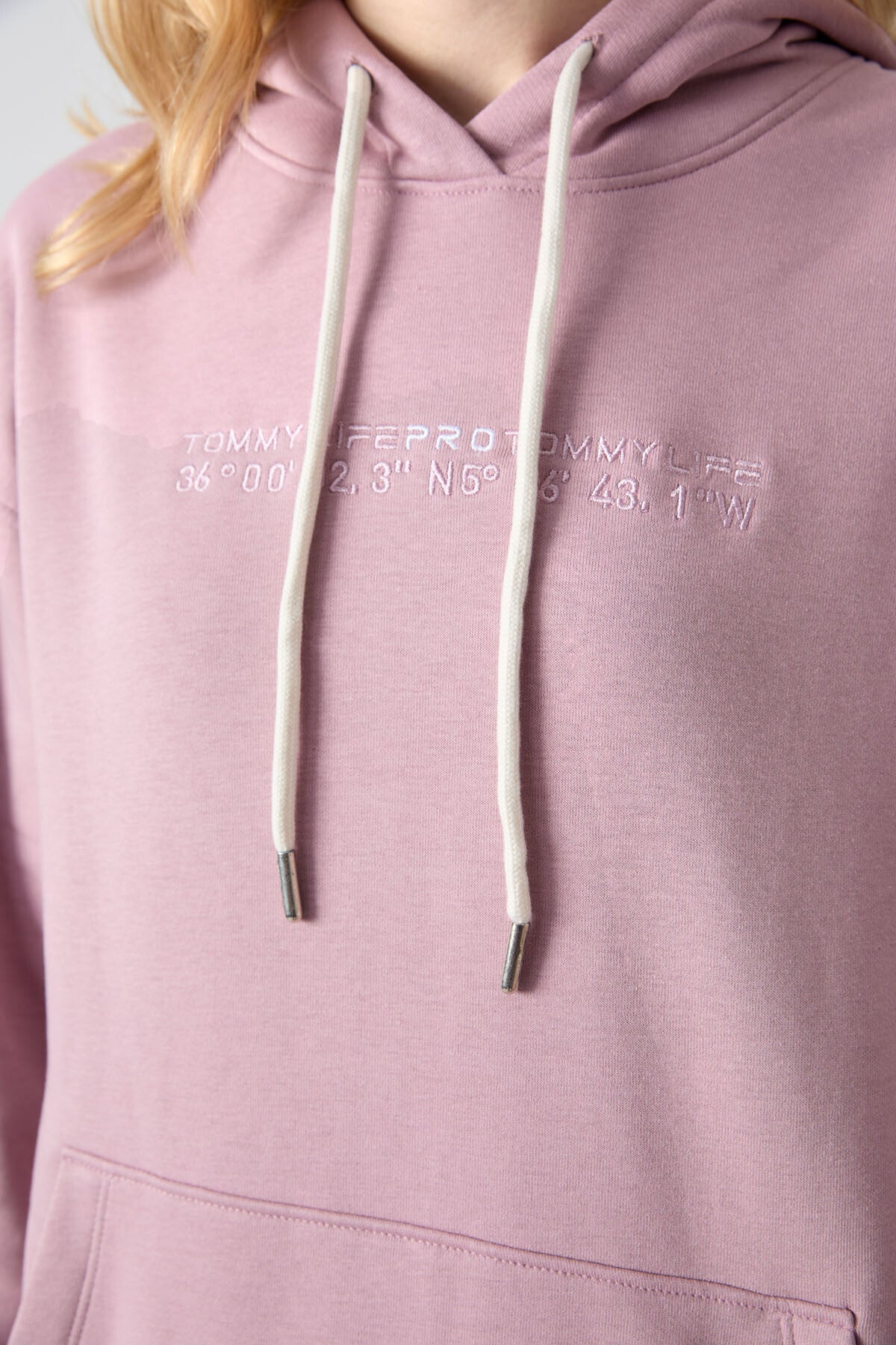 Dried Rose Hooded Kangaroo Pocket Oversize Elastic Cuff Women's Tracksuit Set - 95288