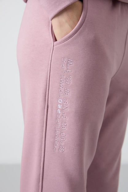 Dried Rose Hooded Kangaroo Pocket Oversize Elastic Cuff Women's Tracksuit Set - 95288