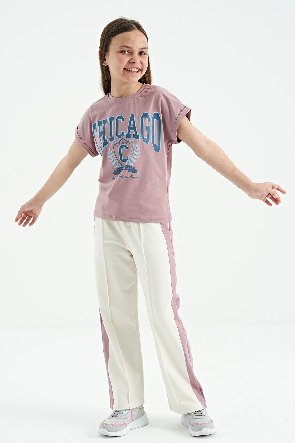 Dried Rose O Collar Low Shoulder Comfort Fit Short Sleeve Girls T-Shirt - 75128