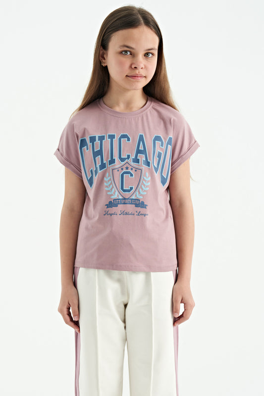 Dried Rose O Collar Low Shoulder Comfort Fit Short Sleeve Girls T-Shirt - 75128