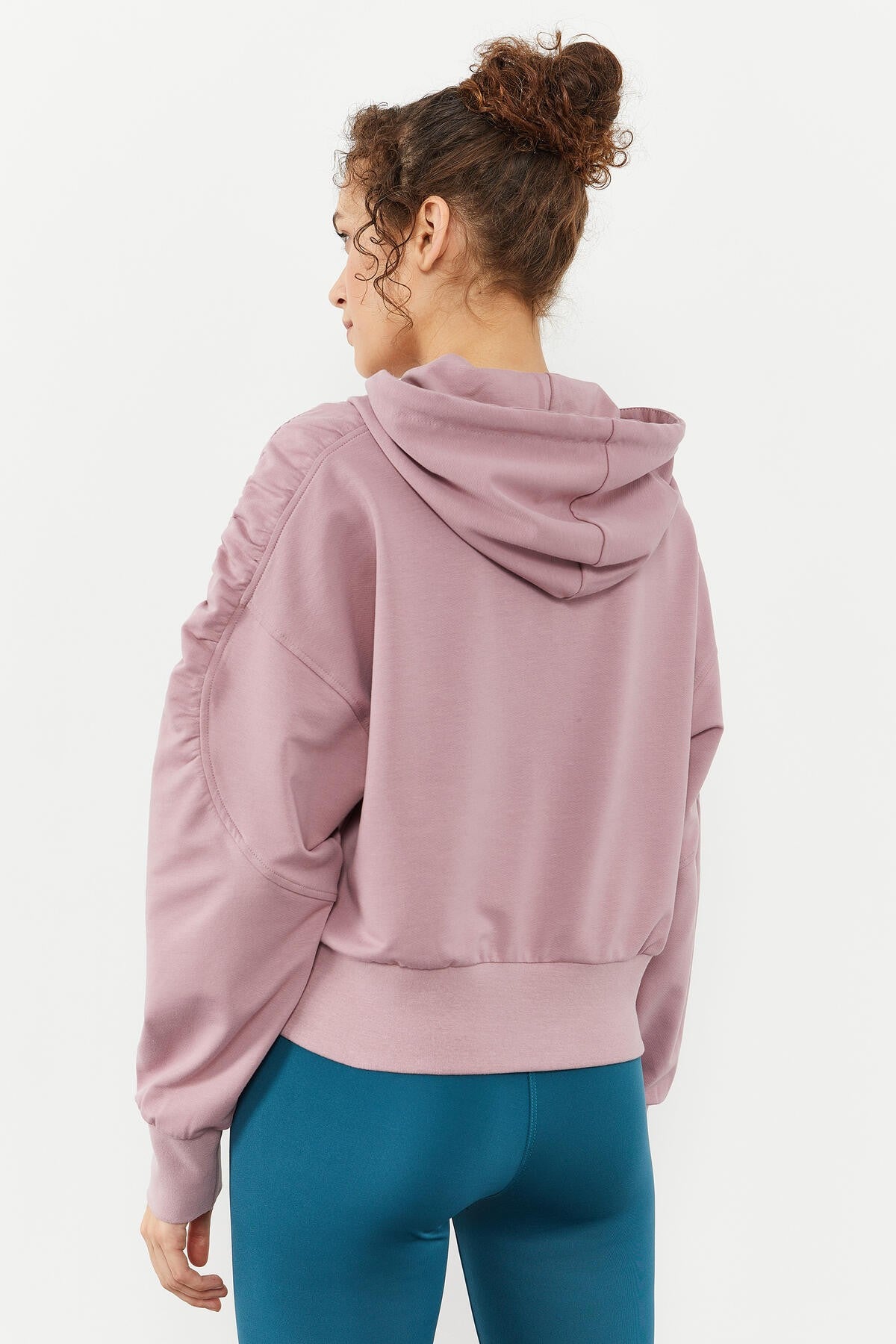 Dried Rose Shoulder Gather Detailed Balloon Sleeve Comfort Fit Women's Sweatshirt - 97166