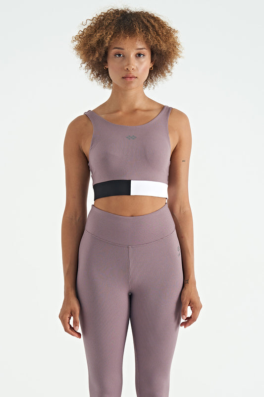 Dried Rose Color Block Logo Print Narrow Fit Striped Women's Bustier - 97275