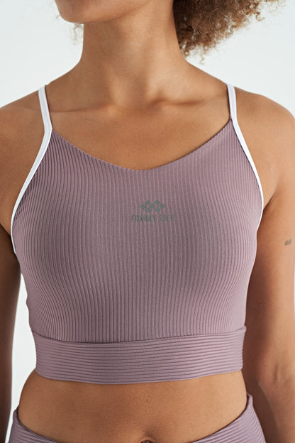Dried Rose Back Cross Detailed Logo Printed Narrow Cut Striped Women's Bustier - 97274