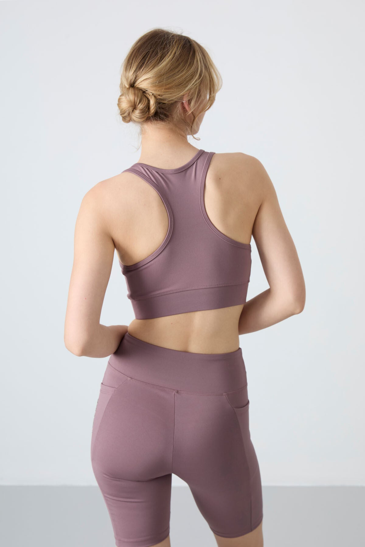 Dried Rose Back Detailed Slim Fit U Neck Women's Sports Bustier - 97120