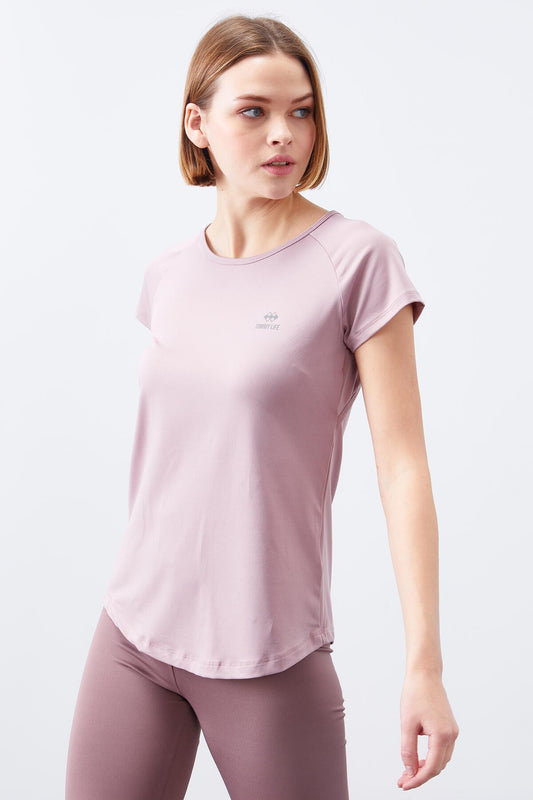 Dried Rose Back Window Short Sleeve Standard Fit O Collar Women's T-Shirt - 97101