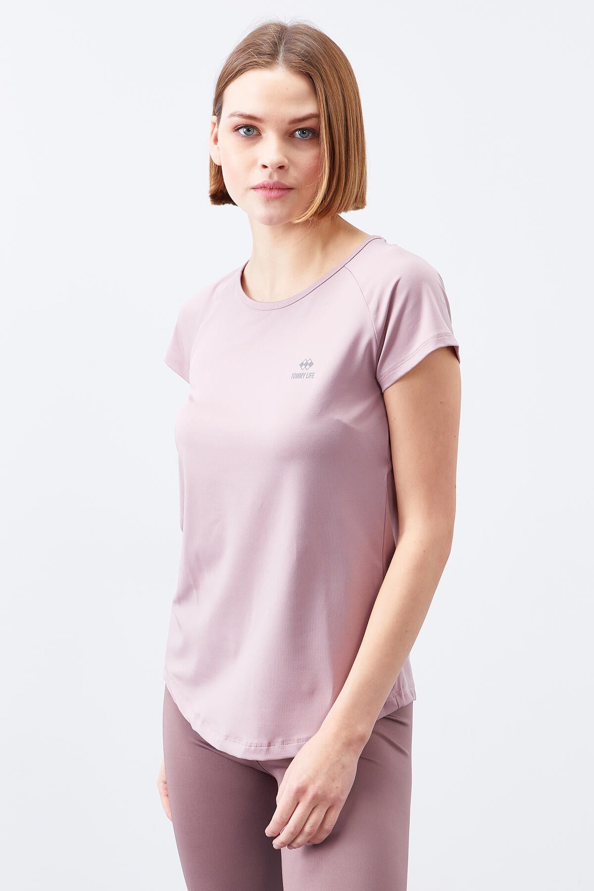 Dried Rose Back Window Short Sleeve Standard Fit O Collar Women's T-Shirt - 97101