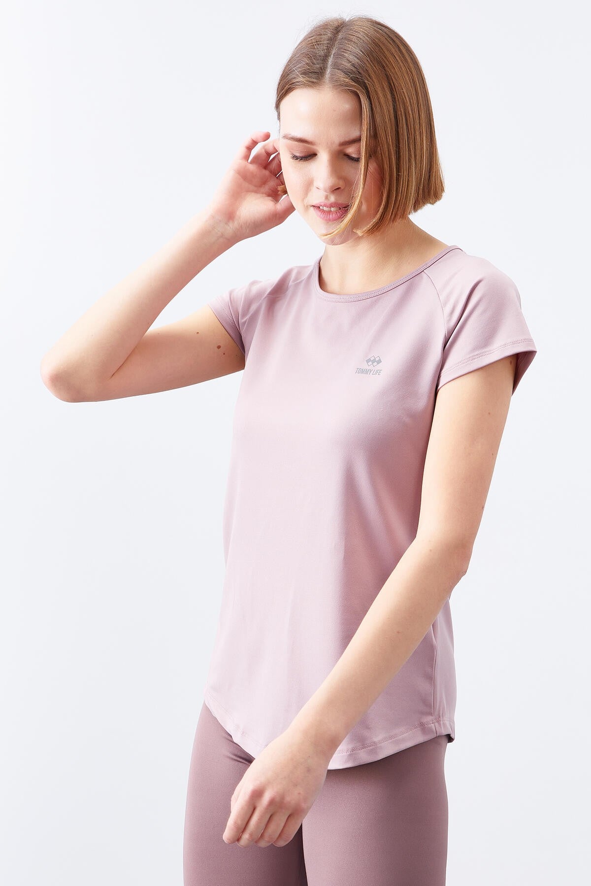Dried Rose Back Window Short Sleeve Standard Fit O Collar Women's T-Shirt - 97101