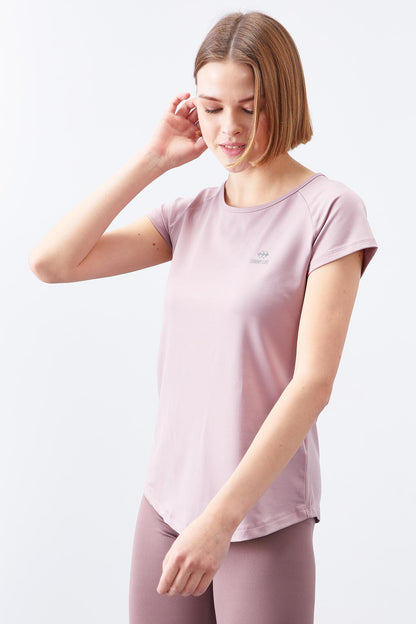 Dried Rose Back Window Short Sleeve Standard Fit O Collar Women's T-Shirt - 97101