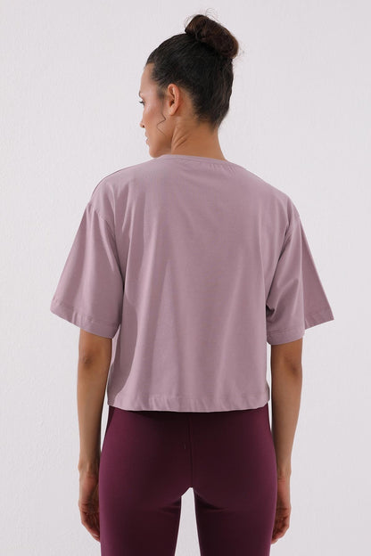 Dried Rose Print Short O Collar Women's Oversize T-Shirt - 97135
