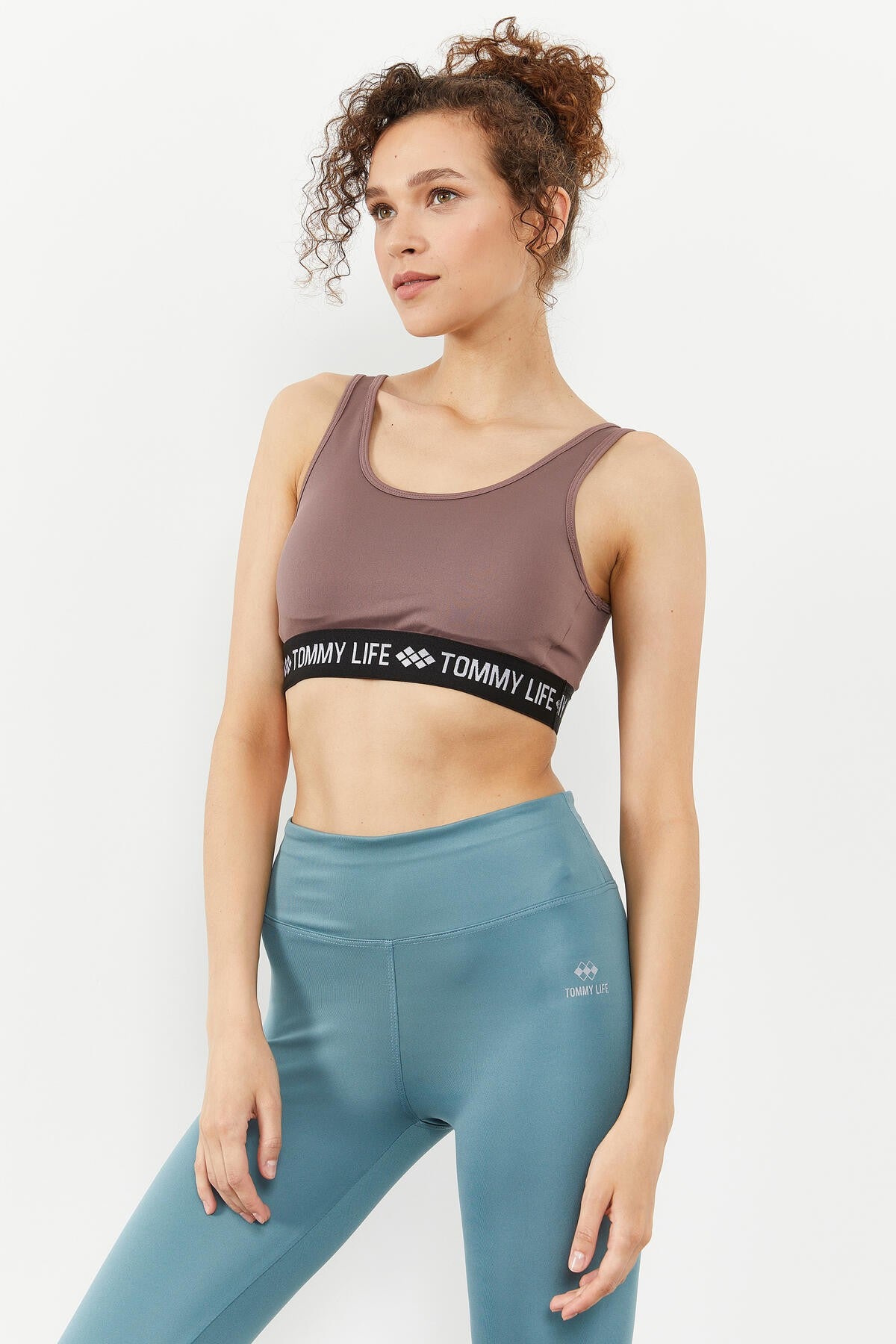 Dried Rose Writing Striped Standard Mold U Collar Women's Sports Bustier - 97113