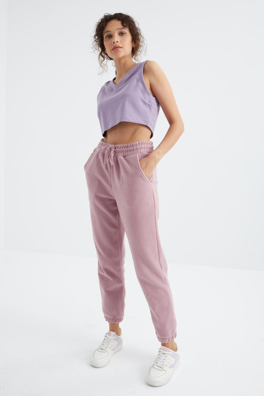 Dried Rose High Waist Basic Laced Jogger Polar Women's Tracksuit Bottom - 94622