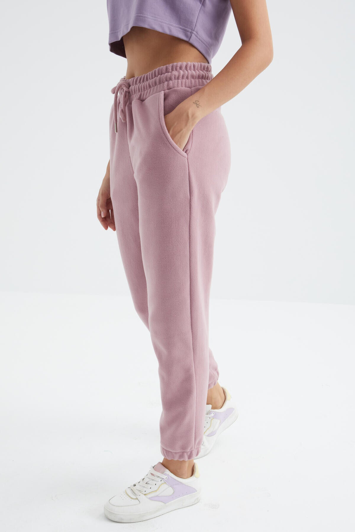 Dried Rose High Waist Basic Laced Jogger Polar Women's Tracksuit Bottom - 94622