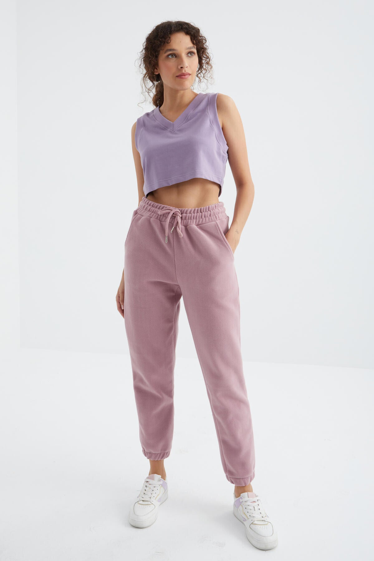 Dried Rose High Waist Basic Laced Jogger Polar Women's Tracksuit Bottom - 94622