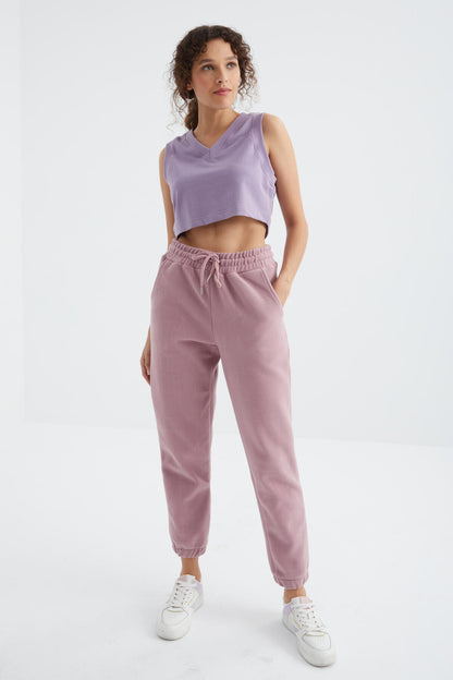 Dried Rose High Waist Basic Laced Jogger Polar Women's Tracksuit Bottom - 94622
