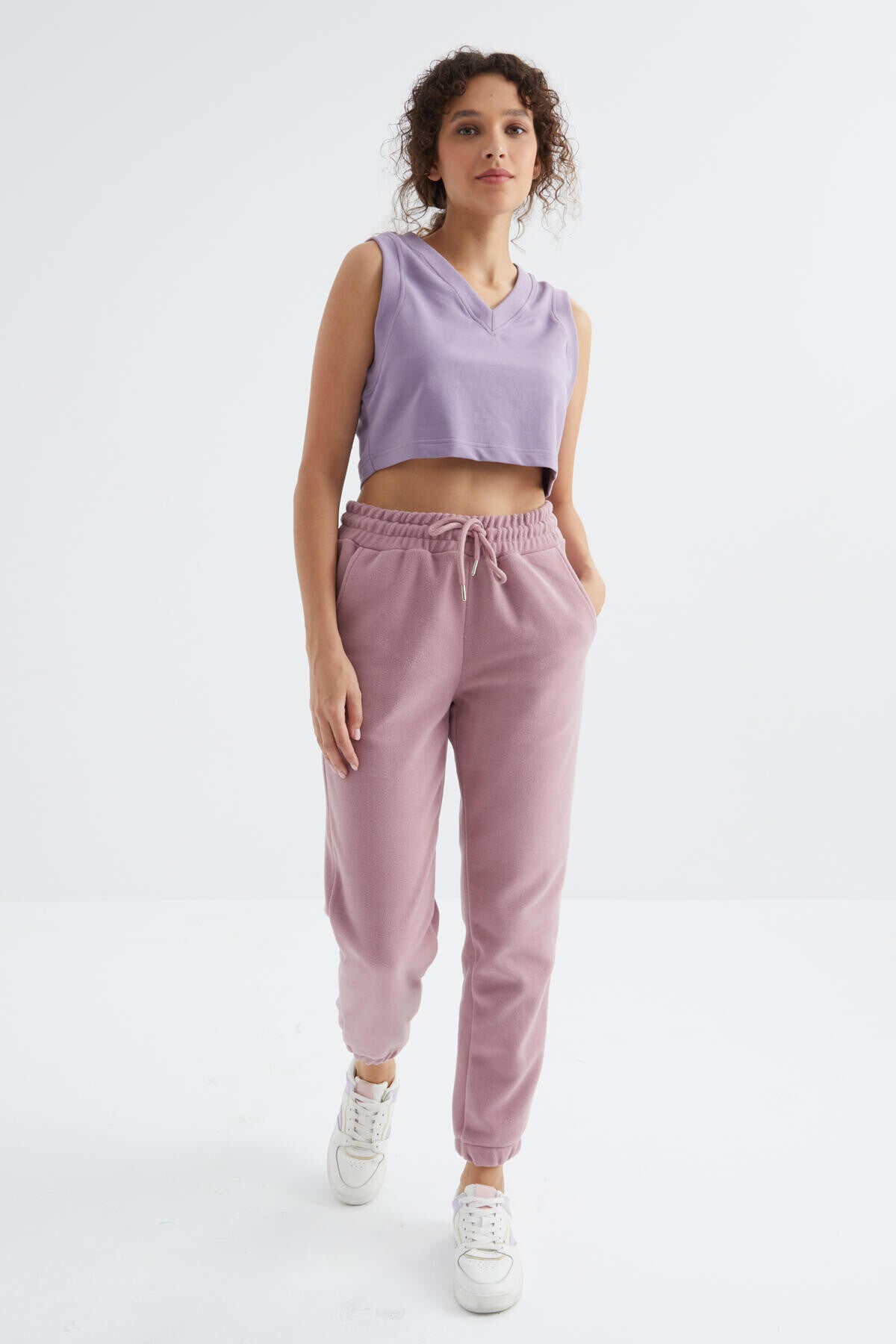 Dried Rose High Waist Basic Laced Jogger Polar Women's Tracksuit Bottom - 94622