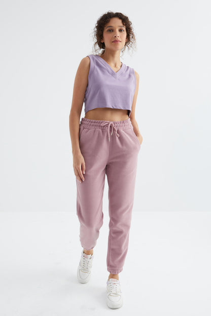 Dried Rose High Waist Basic Laced Jogger Polar Women's Tracksuit Bottom - 94622