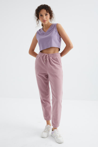 Dried Rose High Waist Basic Laced Jogger Polar Women's Tracksuit Bottom - 94622